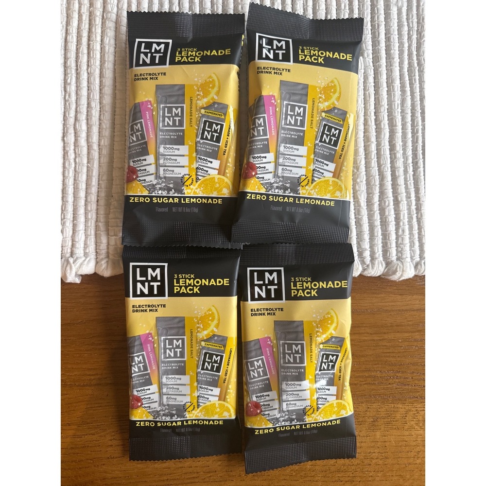 LMNT Electrolyte Drink Mix Zero Sugar Lemonade Pack 4 Packs 12 Sticks Total